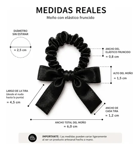 Scrunchie de saten con moño para mujer anti frizz coquette negro
