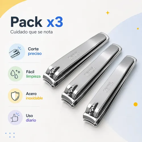 Pack X3 Cortauñas Trim Ideal Regalo Acero Inoxidable Alicate