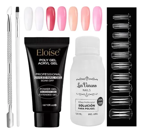 Kit X5 Polygel 30ml Solución Capsulas Dual Pincel Repujador