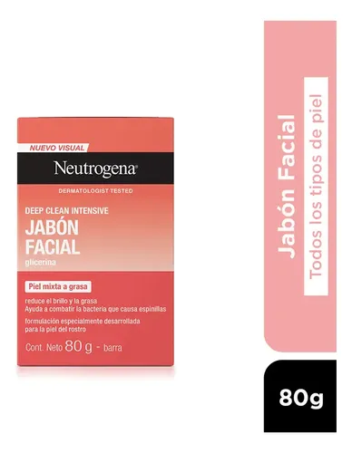 Jabón Facial En Barra Neutrogena Deep Clean Intensive 80g Momento De Aplicación Día/noche Tipo De Piel Mixta A Piel Grasa
