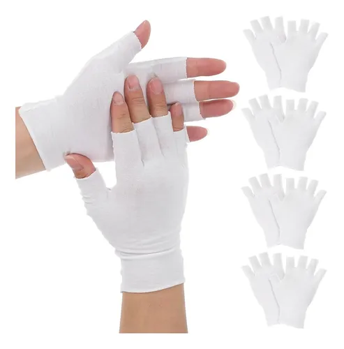 Guantes De Algodón Blancos Sin Dedos Hidratantes X5
