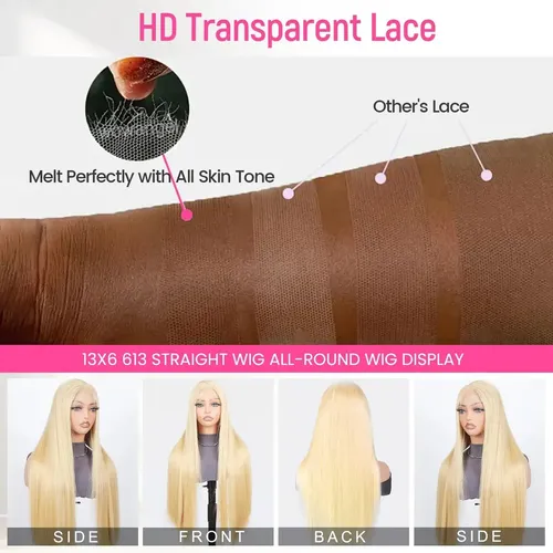 Peluca De Cabello Humano 613 Lacio Hd Con Encaje Frontal De Tono Tamaño De La Base