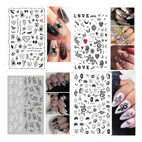 Ykzfui Stickers Uñas Góticos Serpiente 8 Hojas