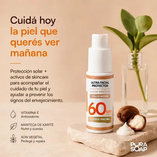 Protector Solar Facial Factor 60 Tono Medio Antiage Piel Sensible Fluido