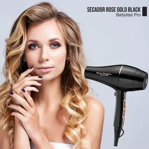 Secador Babyliss pro rose gold black nano titanium 2000w negro