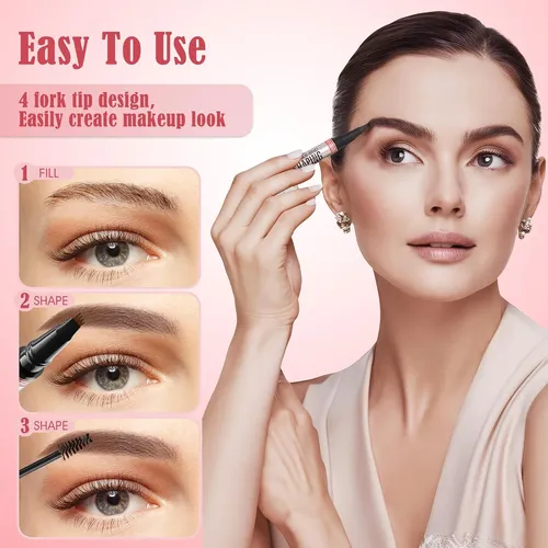 Lápiz De Cejas 2-en-1 Defsap Negro Con Punta De 4 Puntas