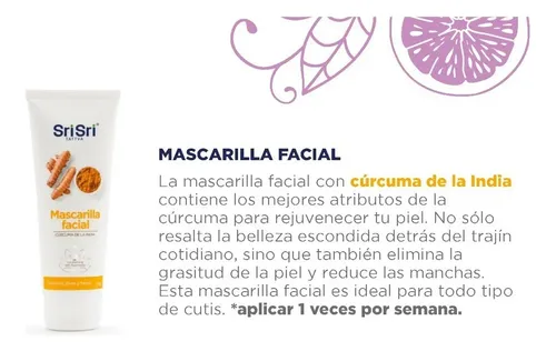 Mascarilla Facial Con Cúrcuma De La India Sri Sri 100 Grs