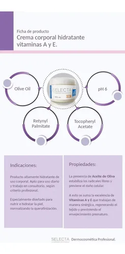 Crema Corporal Hidratante Selecta Vitamina A E Fragancia Neutra 500ml