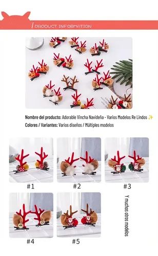 Vincha Cuernitos Reno Hebillas Navideñas Para Cabello Acesso