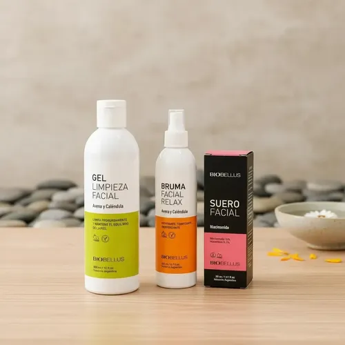 Kit Biobellus Gel Limpieza Facial + Bruma Relax + Suero Niacinamida Rostro