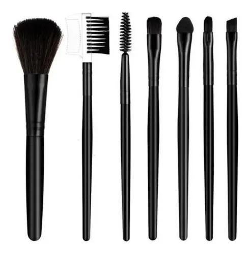 Juego De 7 Brochas De Maquillaje Portátiles Negras