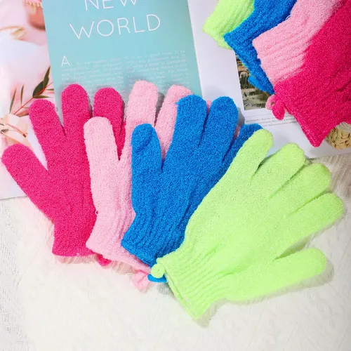 Guantes Exfoliantes De Baño Doble Cara 4 Pares Rosa Y Verde