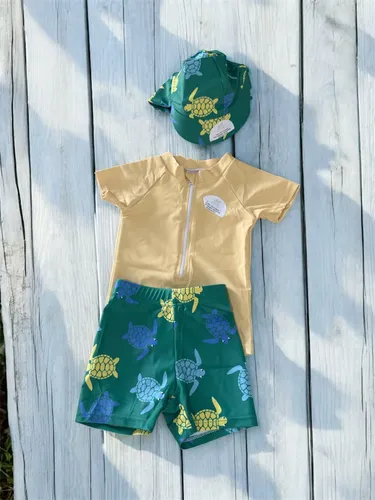 Traje De Baño Bebé Remera, Short Y Gorro