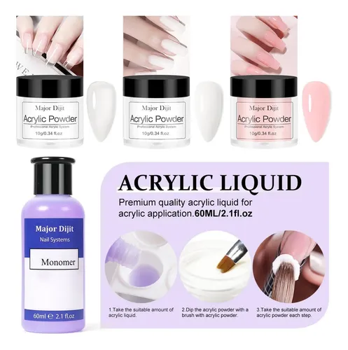 Kit Uñas Acrílicas Profesional Con Luz Uv Blanco Nude