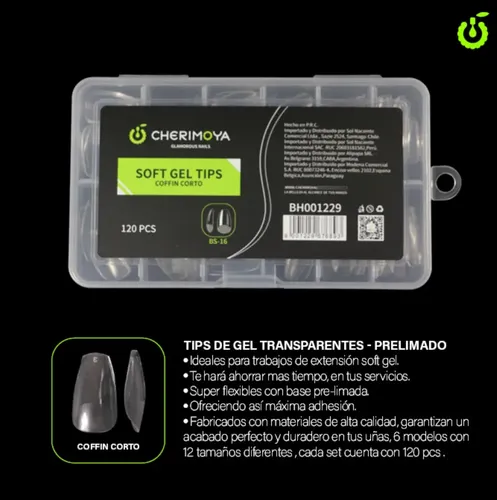 Tips Soft Gel Cherimoya Coffin Cortas Caja X120u