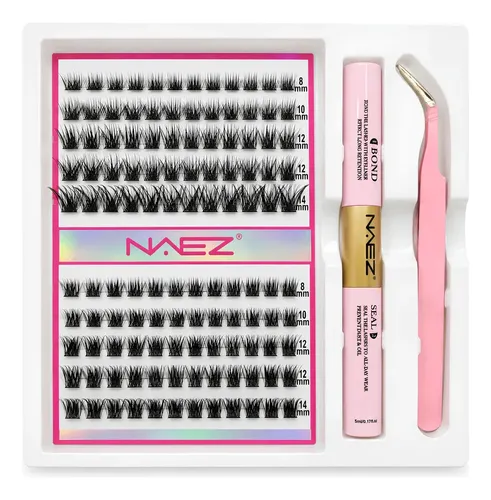 Kit De Pestañas Cluster Naez 2 Estilos Largos Mix Negro Bc2666 W02 + T50 Grosor 0.07 Largos Mix De 8 A 14 Mm