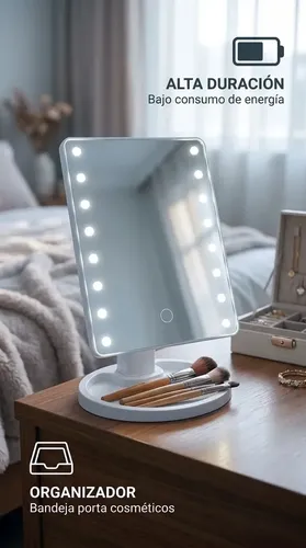 Espejo Rectangular De Mano Aitech Espejo Led Rectangular Con Luz Fría De 16cm X 22cm Pilas Aa