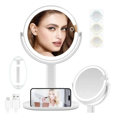 Espejo Cosmético Led Redondo Retráctil Con Doble (xy)
