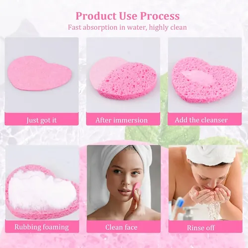 50 Esponjas Faciales Comprimidas Reutilizables En Forma Rosa