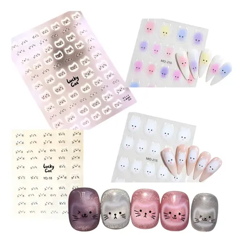 Sticker Para Uñas – Gatitos Kawaii – Pack X6 Modelos Pack 6 Modelos Gatitos