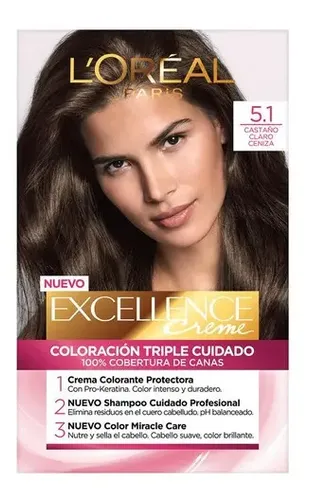 Kit Tintura Excellence Creme Sin Amoníaco para Cabello Castaño Claro Ceniza 5.1