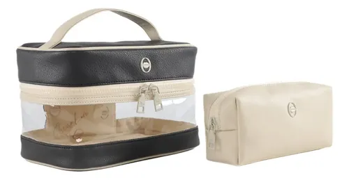 Portacosméticos Oreiro Love Pvc Viaje Impermeable Color Negro