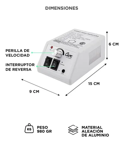 Torno Para Uñas Care By Gadnic T20k Pro Brocas Limas Velocidad Ajustable 20 000 RPM 220 V