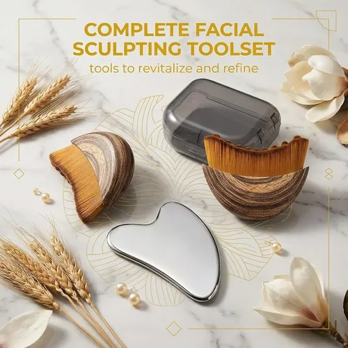Set Gua Sha Acero Y Cepillos Faciales Para Drenaje