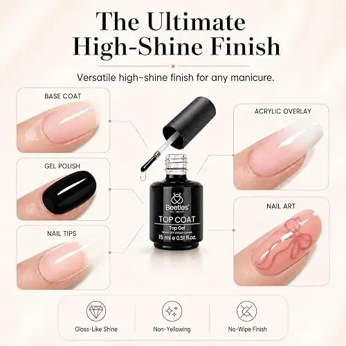 Beetles Gel Polish Top Coat No Wipe 15ml Brillo Duradero