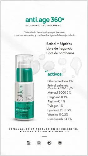 Sulderm Crema Antiage Retinol Peptidos Sin Fragancia Parabenos