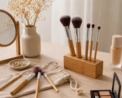 Set 11 Brochas Maquillaje Mango Bambú Profesionales + Kit