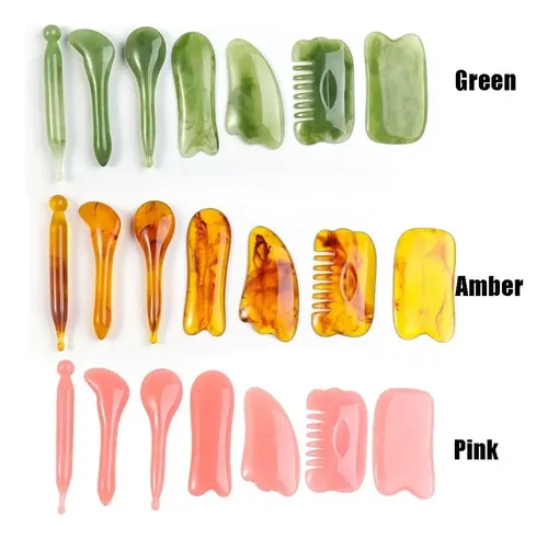For Kit Y Con 7 Placas De Masaje Gua Sha De Piedra De Jade