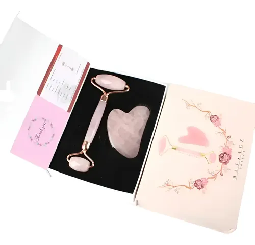 Rodillo Masaje Facial+ Raspado De Jade Gua Sha,cuarzo Rosa