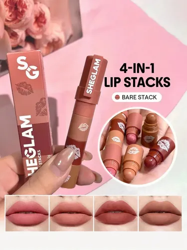 Labial Sheglam Mega Lip Stacks Lipstick color nude-bare stack mate