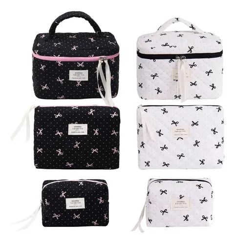 Bolsa Acolchada Con Lazo Rosa For Maquillaje, Bolsa De \\
