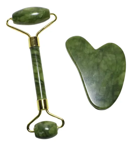 Set Rodillo Y Gua Sha Jade Para Rostro Y Cuello