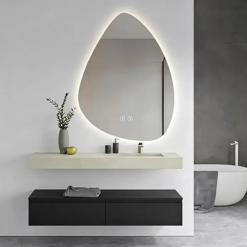 Espejo Diseño Gota Curvo Luz Led Tactil Digital Baño 80x60cm