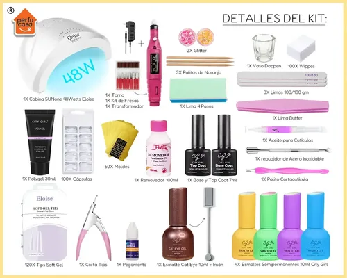 Kit Uñas Esmaltadas Semipermanente Set Completo Polygel Uv