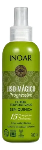 Inoar Spray Protector de Calor para Cabello con Aceite de Argán Liso Mágico, Anti Frizz, Brillo y Suavidad, Ideal para Secadora y Plancha, Protección Térmica Profesional, 200 ml