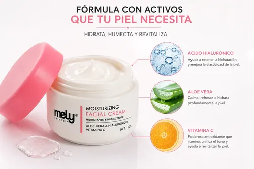Crema Facial Hidratante Mely Acido Hialuronico Aloe Vera 50g