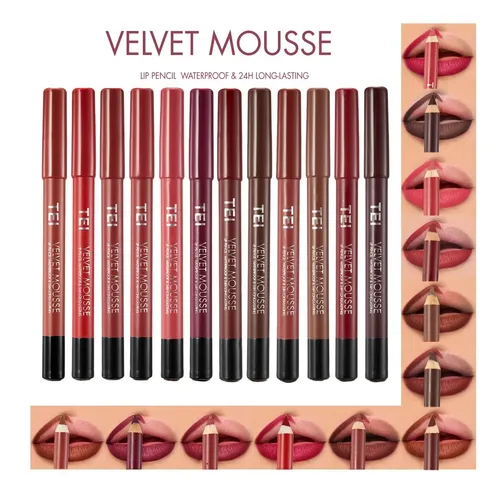 Tei Lapiz Delineador Labios Velvet Mousse Waterproof Pack 12