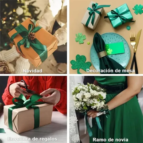 20 Rollos Listón Decorativo 4 Cm Ancho, Largo 45-48 M Verde