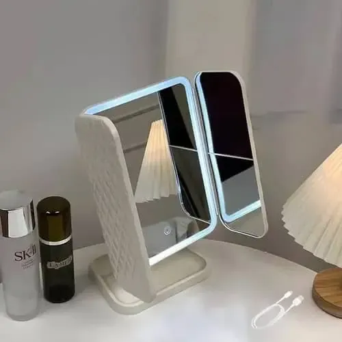 Espejo Led 3 Maquillaje Aumento Luz Usb Blanco Recargable