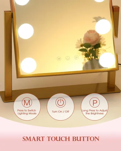 Espejo De Maquillaje Con Luz Led Bwllni 36cm Dorado