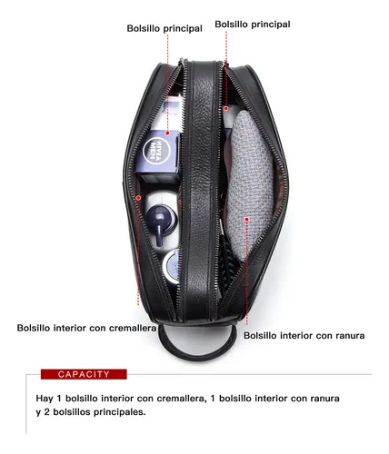 @. Neceseres Bolsa Cuero Neceser Maquillaje Viaje Negro Cuero Y Poliéster