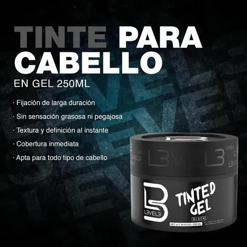 Tinte Negro En Gel L3 L3VEL3 Cubre Cana Alta Fijación 250ml