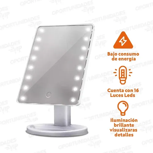Espejo Rectangular Maquillaje 16 Luces Leds 360 A Pila