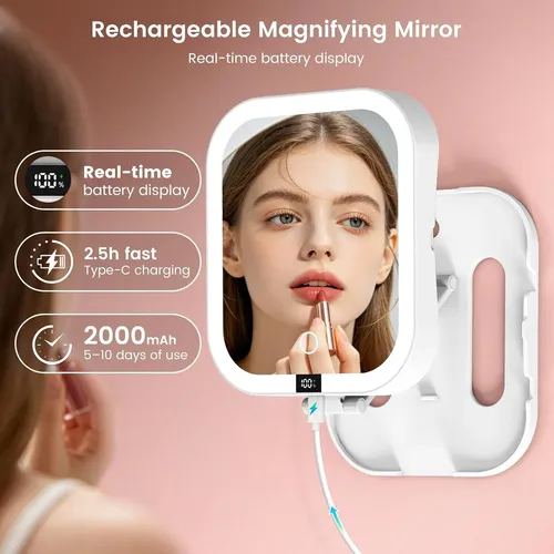 Espejo Maquillaje Viaje Recargable 2 Caras Luz Ajustable