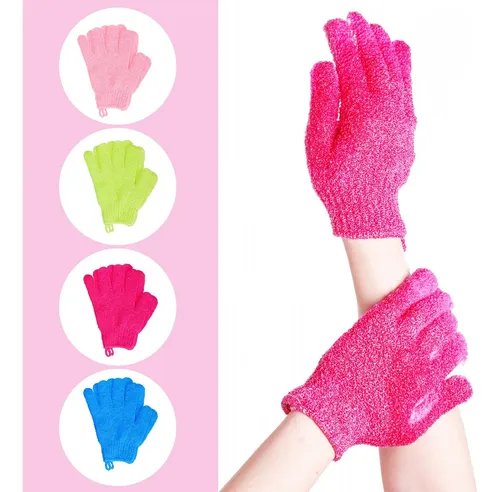 Guantes Exfoliantes De Baño Doble Cara 4 Pares Rosa Y Verde