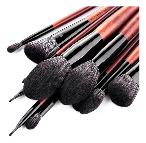 Set De 12 Brochas De Maquillaje De Madera Rosa
